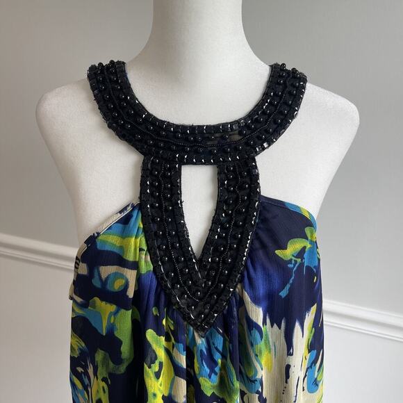 Lane Bryant Sz 18 Halter Top Embellished Black Lined Blouse Artsy Event FLAW - Picture 2 of 12